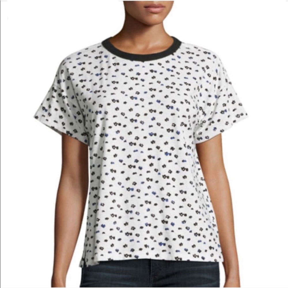 Rag & Bone White Black Blue Floral Tee S